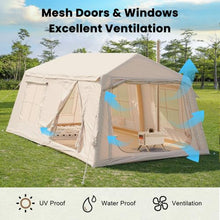 Load image into Gallery viewer, 8-10 Person Large Inflatable Tents for Camping, Blow Up Tent House 2 Rooms, 4 Season Hot Tent with Stove Jack &amp; AC Ports, Glamping Camping Tents for Outdoors, Easy Setup with Air Pump
