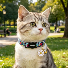 Load image into Gallery viewer, ARING PET 2 Pack Cat Collars with Bell, Cute Soft Cotton Kitten Kitty Breakaway Spring Summer Cat Collars for Boy Girl Cats-Pink Bow &amp; Blue Floral

