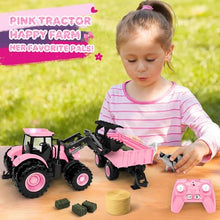 Load image into Gallery viewer, Remote Control Tractor Toy [2026] Kids RC Tractor Set &amp; Truck and Trailer Front Loader - Pink
