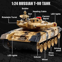 Load image into Gallery viewer, 1/24 Remote Control Tank, 2.4Ghz Russian T-90 RC Tank &amp; 330° Turret Rotation
