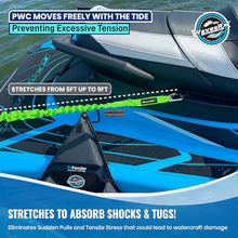 Load image into Gallery viewer, WAVESRX DockingPal™ - Premium Flat Bungee Dock Line for Boats | Elastic Boat Dock Rope with 1 Stainless Steel Carabiner &amp; 1 Loop | Stretches from 5' to 9' for Jet Ski, PWC &amp; Boat
