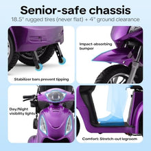 Load image into Gallery viewer, Super Large Electric 3 Wheel Mobility Scooters, Heavy Duty 800W Wheelchair Device, 25 Miles Long Range, All Terrain Mobility Scooter，Speed Adjust, Remote Key,Receive Ready to Ride (3 Wheel-Purple)
