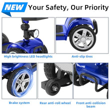 Load image into Gallery viewer, 20 Miles 4 Wheels Mobility Scooter for Seniors/Adults Up to 300LBS,350W Electric Wheelchair Detachable Lithium Battery,Dual Baskets,Rotating Seat,with Taillight, USB Charging, Blue 18AH
