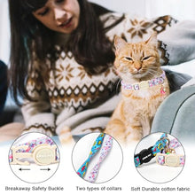 Load image into Gallery viewer, ARING PET 2 Pack Cat Collars with Bell, Cute Summer Soft Cotton Kitten Kitty Breakaway Cat Collars for Boy Girl Cats-Dinosaur &amp; Flamingo
