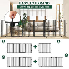Load image into Gallery viewer, Snagle Paw Metal Freestanding Dog Gate with Door, 80” W x 24” H Dog Fence with Support Feet for Doorways, Stairs and Hallways, Portable Pet Gate for Indoor Use (4 Panel, Black)
