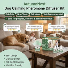 Load image into Gallery viewer, Dog Calming Diffuser Plug-in with Gentle Night Glow, 3 Refills Kit for Behavioral Support, Stress Soothing Aid for Pets During Travel, Thunder, Vet Visits, Fireworks, Safe Formula, 90 Days Supply
