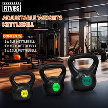 Load image into Gallery viewer, Fitvids Kettlebell Sets 3 Piece Strength Training KettleBells Weight Set 5lb, 10lb, 15lb Kettle Bell
