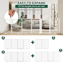 Load image into Gallery viewer, Snagle Paw Metal Freestanding Dog Gate with Door, 80” W x 32” H Dog Fence with Support Feet for Doorways, Stairs and Hallways, Portable Pet Gate for Indoor Use (4 Panel, White)
