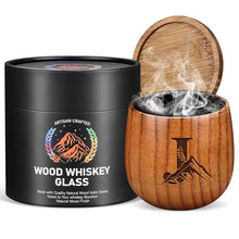 Load image into Gallery viewer, Birthday Gifts for Men Whiskey Glass, Bourbon Glass Gifts for Men Personalized Charred Wooden Bourbon Drinking Glass, Engraved Anniversary Groomsmen Gift for Men Dad Husband Him, Whiskey Tumbler Cup J
