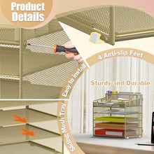 Load image into Gallery viewer, Docnest 5 Tier Mesh Desk Organizer for Paper Office Supplies – Multi-Functional Letter Tray with 5 Adjustable Compartments, 3 Pen Holders, Desktop Storage for Files, Mail, Stationery – Gold
