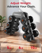 Load image into Gallery viewer, FEIERDUN Adjustable Dumbbells, 20lbs Free Weight Set with Connector, 4 in1 Dumbbells Set Used as Barbell, Kettlebells, Push up Stand, Fitness Exercises for Home Gym Suitable Men/Women
