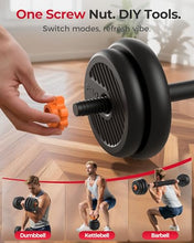 Load image into Gallery viewer, FEIERDUN Adjustable Dumbbells, 30lbs Free Weight Set with Connector, 4 in1 Dumbbells Set Used as Barbell, Kettlebells, Push up Stand, Fitness Exercises for Home Gym Suitable Men/Women

