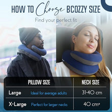 Load image into Gallery viewer, BCOZZY Travel Neck Pillow for Airplane– Patented Double Support for Head, Neck, and Chin. Best for Long Flights, Plane Sleeping, and Car Rides. Adjustable Size. Washable. Carry Bag. Large, Purple
