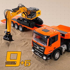 2-Set Alloy RC Truck Crawler Excavator 1/24, 9CH Semi-Trailer, 6CH Track Construction Engine Vehicle
