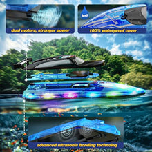 Load image into Gallery viewer, JOI MEW RC Boat for Kids with LED Lights, 2.4Ghz Remote Control Racing Boats for Ages 8-12,Toy Water Boat for Pools &amp; Lakes
