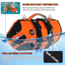 Load image into Gallery viewer, Dogcheer Dog Harness Life Jacket, High Buoyancy Neoprene Dog Life Vest for Swimming Boating, Adjustable Puppy Swim Vest Reflective Pet Float Vest for Small Medium Large Dogs - Orange, S
