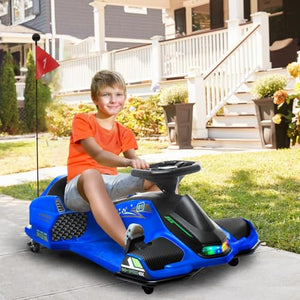 12V Electric Go Kart, 5 MPH Drifting Car, Battery Powered Ride on Toy Outdoor with Slow Start, Blue