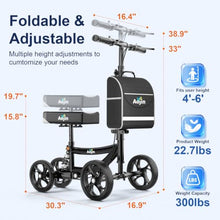 Load image into Gallery viewer, Aojin Knee Scooter for Adults for FootInjuries, 300lbs Capacity, All Terrain Foldable Knee Scooter Walker with Bag, 13" Wide Pu Seat, Compact Crutches Alternative (Black)
