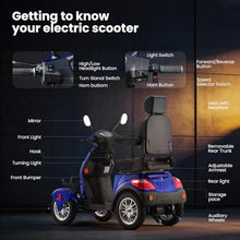 Load image into Gallery viewer, Super Large Electric 4 Wheel Mobility Scooters, Heavy Duty 800W Wheelchair Device, 25 Miles Long Range, All Terrain Mobility Scooter，Speed Adjust, Remote Key,Receive Ready to Ride (Blue)
