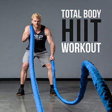 Load image into Gallery viewer, REP Battle Ropes - PolyDacron Battle Rope for Strength and Conditioning Workouts – 1.5" and 2" Diameter, 30ft, 40ft, 50ft Lengths with Optional Cover Sleeve (Blue With Sleeve, 1.5 x 30 ft)
