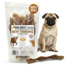 Load image into Gallery viewer, Dog Chits Beef Tendons for Dogs &amp; Puppies - High Protein, Low Fat - All Natural Beef Tendon Chew - Chewy, Digestible, Long Lasting Training Reward Treats - Great for Healthy Joints - 7-9 inch, 6 pk

