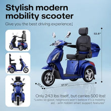Load image into Gallery viewer, Super Large Electric 3 Wheel Mobility Scooters, Heavy Duty 800W Wheelchair Device, 25 Miles Long Range, All Terrain Mobility Scooter，Speed Adjust, Remote Key,Receive Ready to Ride (3 Wheel-Blue)
