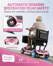 Load image into Gallery viewer, Ecomobi Light Weight Mobility Scooter for Seniors &amp; Adults, 12–30 Mile Range, Foldable Airline Approved Portable 4 Wheel Motorized Scooter with Removable Lithium Battery, 300 lb Capacity, MS01F Pink
