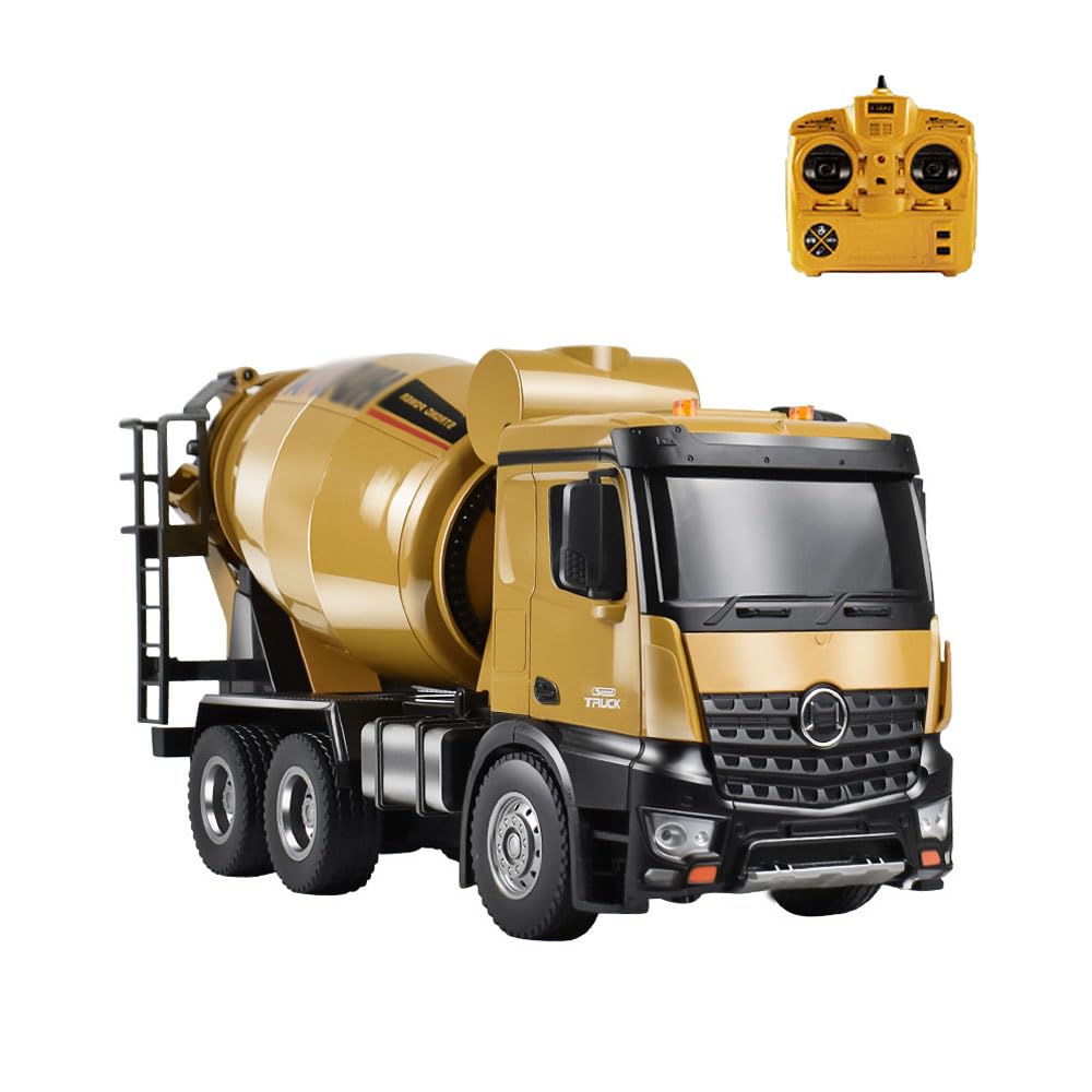 10CH Remote Control Mixer Truck Toy, Cement Mixer Trucks for Boys, Rechargeable RC Construction Toys Vehicle (2 Battery）