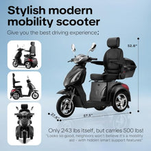 Load image into Gallery viewer, Super Large Electric 3 Wheel Mobility Scooters, Heavy Duty 800W Wheelchair Device, 25 Miles Long Range, All Terrain Mobility Scooter，Speed Adjust, Remote Key,Receive Ready to Ride (3 Wheel -Black)
