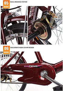 Adult Tricycle - 3 Wheel Bikes for Adults Shopping Safe Adult Tricycle 20inch Single Speed 3 Wheels Bik, Wine Red
