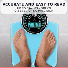 Load image into Gallery viewer, Adamson Hybrid 2-in-1 Analog &amp; Digital Weighing Scale for Body Weight up to 400lbs - Thick Tempered Glass - Extra Large Display - Easy to Read Digital Bathroom Scale - New - Light Blue

