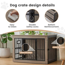 Load image into Gallery viewer, 32 Inch Heavy Duty Dog Crate Furniture for Medium/Small Dogs, Decorative Pet House End Table with 3 Doors &amp; Adjustable Bowls, Wooden Cage Kennel Furniture Indoor, Rustic Grey
