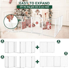 Load image into Gallery viewer, Snagle Paw Full Metal Freestanding Dog Gate with Door, 120” W x 24” H Pet Gate with Support Feet for Doorways, Stairs and Hallways, Portable Dog Fence for Indoor Use (24" 6 Panel, White)
