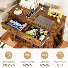 Load image into Gallery viewer, 44.5'' Dog Crate Furniture with Storage Dog Kennel w/2 Drawers, Heavy-Duty Wooden Dog House Indoor End Table Tv Stand with Charging Station Pet Cage for Small/Medium Dogs(Brown)
