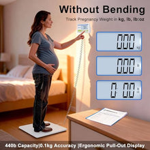 Load image into Gallery viewer, THINKSCALE Medical Grade Floor Scale 440lbs –10g High Precision (0.02lb)–Extra Large Backlit Display–Portable Body Weight Scale for Home, Hospital, Physician, Gym &amp; Bariatric Use– KG/LB
