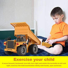 Load image into Gallery viewer, kkny Remote Control Construction Dump Truck Toy 2.4G RC 6 Channel Bulldozer 4 Wheel Driver Mine Construction Alloy Metal Vehicle Truck 1:18 with 2 Rechargeable Batteries for Boys Birthday Gift Age 6+
