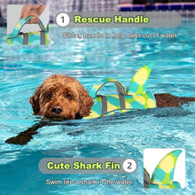 Load image into Gallery viewer, Dogcheer Dog Shark Swim Vest, Adjustable Reflective Life Jacket with Handle, High Buoyancy Pet Float Vest for Pool, Lake, Beach, Kayaking, Boating Adventures - Colorful Green,L
