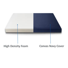 Load image into Gallery viewer, FoamRush 6" x 38" x 72" Bunk, Camping Cot High Density RV Foam Replacement with Canvas Navy Cover, Firm, Made in USA, Camper Trailer, Removable Water-Resistant Outdoor/Indoor Cover with Zipper

