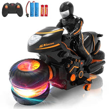 Load image into Gallery viewer, Remote Control Motorcycle for Kids 5-12, 2026 New Edition RC Stunt Bike with Sideways Glide, RGB Color-Changing Wheels
