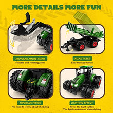 Load image into Gallery viewer, Uarzt Remote Control Tractor Toy with Trailer | Metal Front &amp; Front Loader Farm Vehicle Set with Lights &amp; 8-Wheel Design
