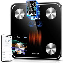 Load image into Gallery viewer, YUHUO Smart Scale for Body Weight, 4-Electrode BIA Body Composition Scale with High Precision, Large LED Display, Digital Bathroom Scale for BMI, Body Fat, Muscle Mass, 18 Metrics Sync APP, 400lb
