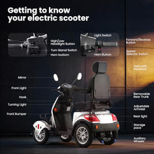 Load image into Gallery viewer, Super Large Electric 4 Wheel Mobility Scooters, Heavy Duty 800W Wheelchair Device, 25 Miles Long Range, All Terrain Mobility Scooter，Speed Adjust, Remote Key,Receive Ready to Ride (Silver)
