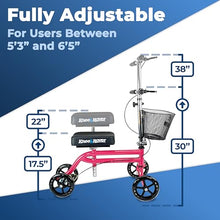 Load image into Gallery viewer, KneeRover Steerable Knee Scooter – Foldable Mobility Aid &amp; Knee Walker with Basket for Adults, Adjustable Handlebar and Comfortable Knee Pad (Hot Pink)
