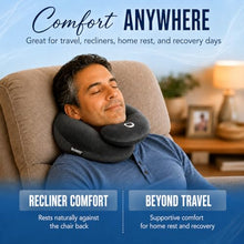 Load image into Gallery viewer, BCOZZY Flat Back Travel Neck Pillow – Patented Neck Pain Relief &amp; Support for Head, Neck, and Chin. Ideal for Airplanes, Long Flights, Car Rides. Adjustable, Washable, with Carry Bag. Large, Navy
