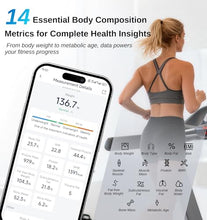 Load image into Gallery viewer, GE Scale for Body Weight: Body Fat, BMI, Muscle Mass, Smart Bathroom Scales with 14 Body Composition Metrics with Large Display, Accurate Bluetooth Weighing Machine with Fitness App, 400 lbs, White
