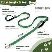 Load image into Gallery viewer, Heavy Duty Dog Leash with Easy Lock Metal Clip, Reflective, Padded Handle - Durable 4ft 8ft Walking Training Leash for Large, Medium, Small Dogs, Jogging, Hiking, and Outdoor Use (Green, 6 FT)
