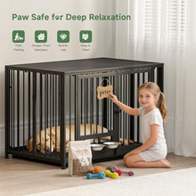 Load image into Gallery viewer, 43.3" Heavy Duty Large Dog Crate with Wheels &amp; Feeding Bowls, 3 in 1 Foldable Extra Large Dog Kennel &amp; Playpen, Indestructible Escape-Proof Metal Dog Cage for Large Dogs, Indoor Outdoor, Black
