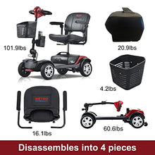 Load image into Gallery viewer, Metro Mobility 4 Wheel Foldable Mobility Scooter for Adults - 300 lbs Capacity Powered Mobility Scooters for Seniors, Travel - High-Performance Operation &amp; Intelligent Electromagnetic Brake - Red
