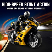 Load image into Gallery viewer, Remote Control Stunt Motorcycle with Riding Figure, 1:10 Scale High Speed Cross Country 360 Degree
