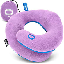 Load image into Gallery viewer, BCOZZY Kids Chin Supporting Travel Pillow for Ages 3–7- Patented Soft Neck Pillow for Head and Chin Support in Car Seat and Airplane. Comfortable Travel Essential. Small Size, Bag, Light Purple
